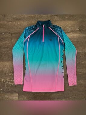 Youth Gradient Teal to Pink Rash Guard with Pink Trim
